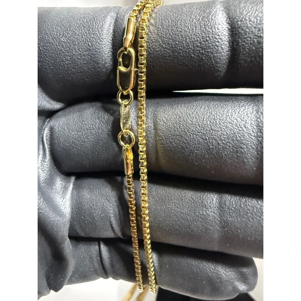 dainty box necklace chain 22 inch 1.75mm 18k gold layered lobster clasp